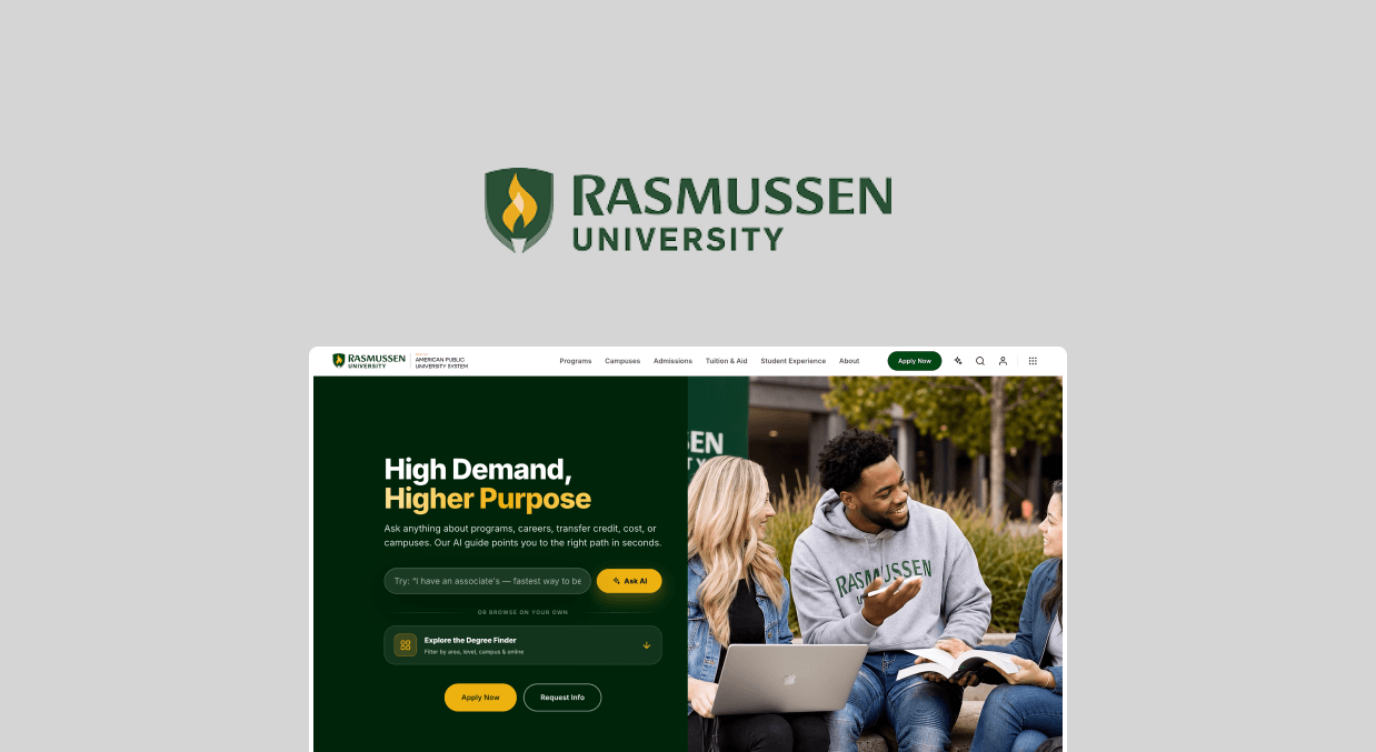 Rasmussen University website redesign screens