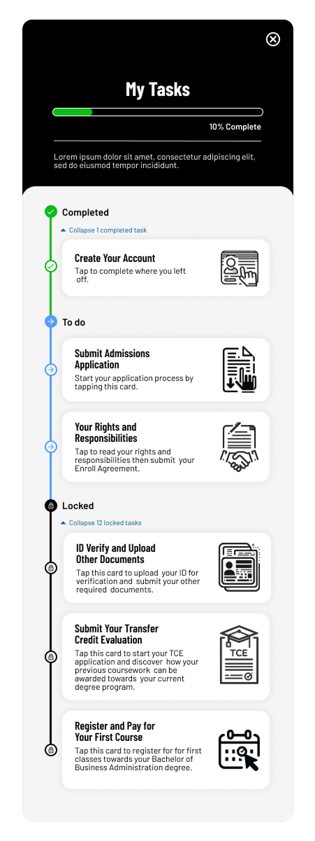 Image of UX/UI mobile app design displaying University onboarding features