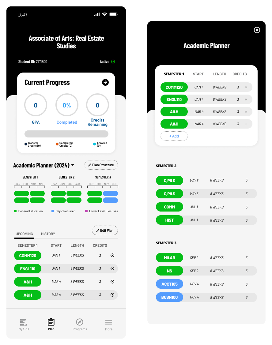 Images of UX/UI mobile app design displaying student management features