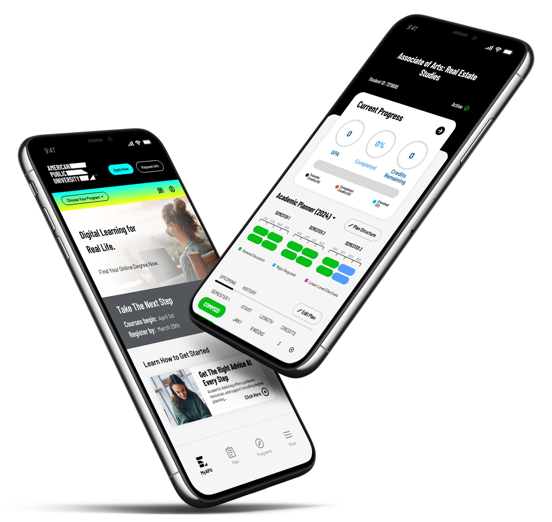 Image of the MyAPU mobile app design on an iphone